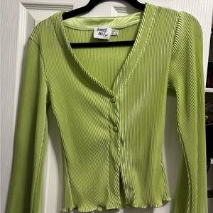 Princess Polly Lime Green Ribbed Button-Front Long Sleeve Top